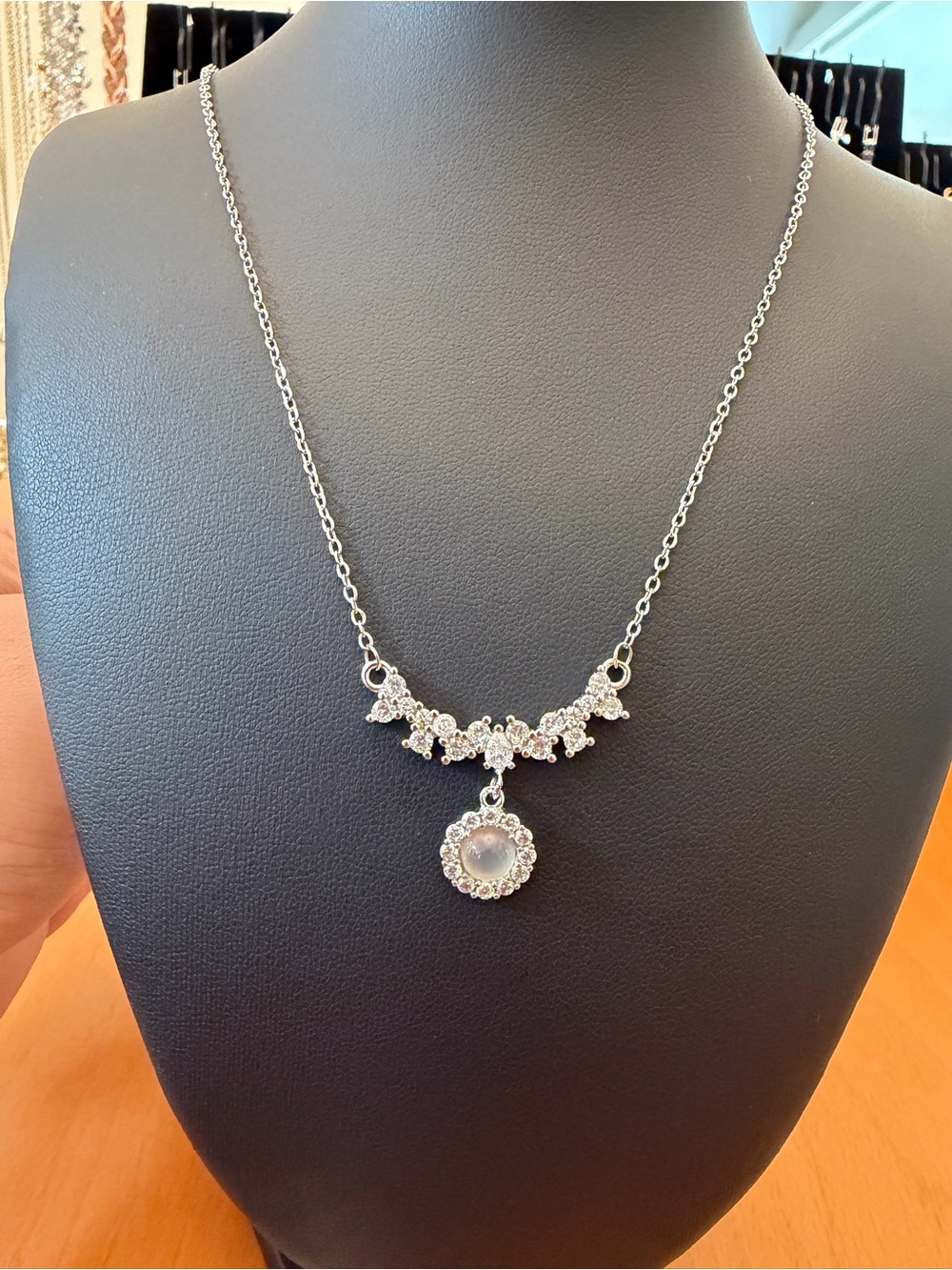 Silver Crystal Pendant Necklace - Elegant Sparkling Floral Drop
